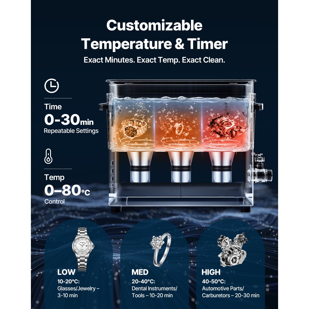 VEVOR 10 L Ultrasoon Reiniger, Professionele Ultrasoon Reinigingsmachine met Reinigingsmand en Digitaal Display, 180 W RVS 40 kHz Industriële Reinigingsmachine voor Onderdelen, Carburateurs en Instrumenten