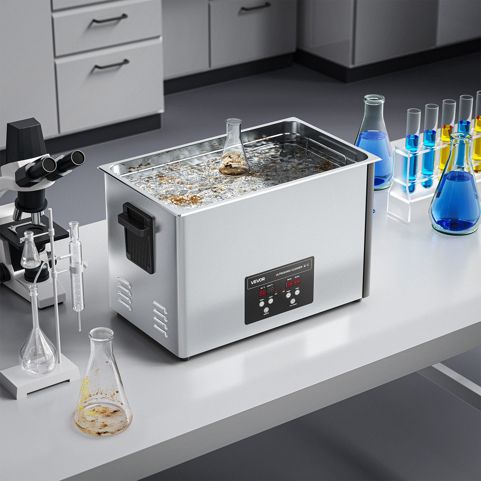 VEVOR 30L Ultrasonic Cleaner, Professional Ultrasonic Cleaner Machine with Cleaning Basket & Digital Display, 480W Stainless Steel 40kHz Industrial Cleaning Machine for Parts, Carburetors, Instruments