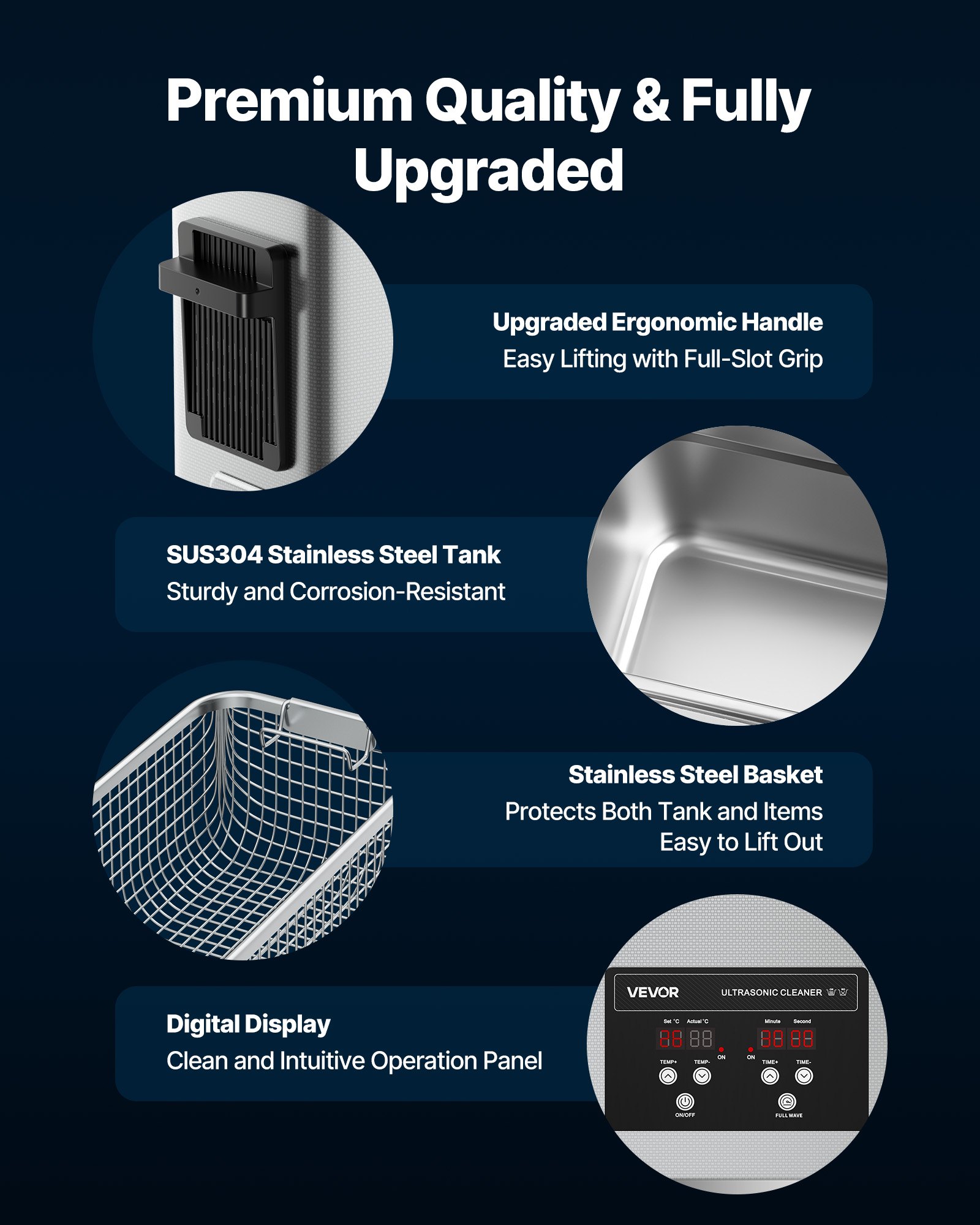 VEVOR 6 L Ultrasoonreiniger, professionele ultrasoon reinigingsmachine met reinigingsmand en digitaal display, 120 W roestvrij staal 40 kHz industriële reinigingsmachine voor horloges en sieraden