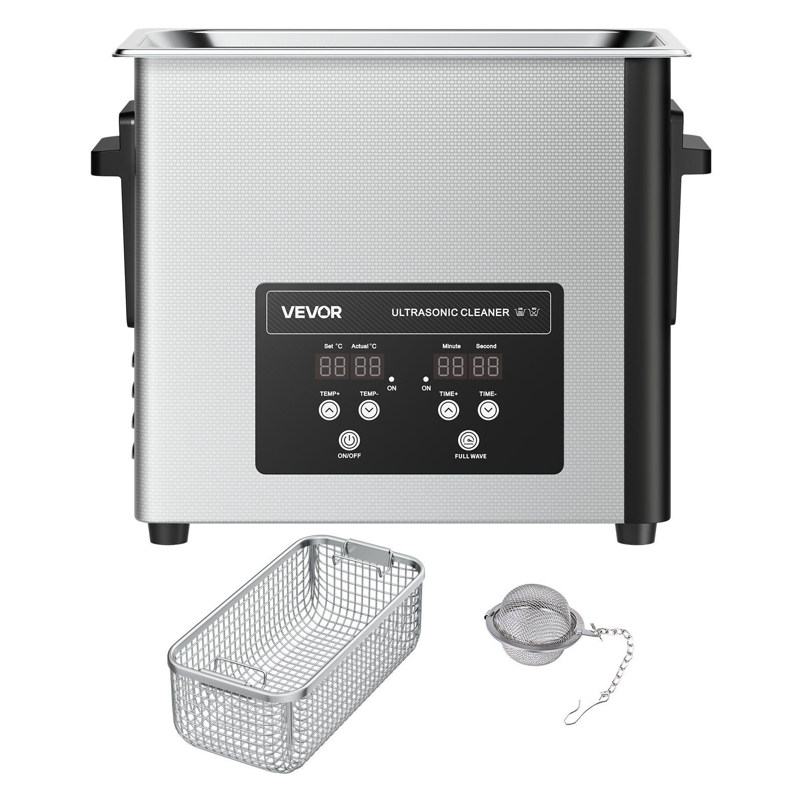 VEVOR 6 L Ultrasoonreiniger, professionele ultrasoon reinigingsmachine met reinigingsmand en digitaal display, 120 W roestvrij staal 40 kHz industriële reinigingsmachine voor horloges en sieraden