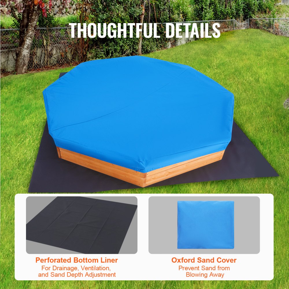 VEVOR Houten Zandbak met Deksel, Achthoekige Zandbak, Zandbak met 4 Zitplaatsen & Vloermat, Kinderzandbak voor in de Tuin, Cadeau voor Jongens & Meisjes van 3-12 Jaar