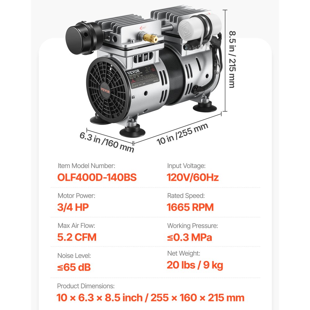 VEVOR Pond Aerator, 550W Power, 5.2CFM for Up to 3 Acre 50' Lake, Pond Aeration Kit Includes 3/4 HP Compressor & Timer & Valves, Air Compressor for Deep Water Oxygen Circulation, for Pond, Lake