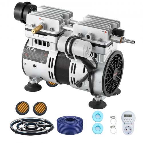 VEVOR vijverbeluchter, vijverbeluchtingspompset, 590W vijverbeluchtingssysteem, 1400 RPM, luchtcompressor voor zuurstofcirculatie met 360° nano-diffusorplaat, voor vijver en watertuin