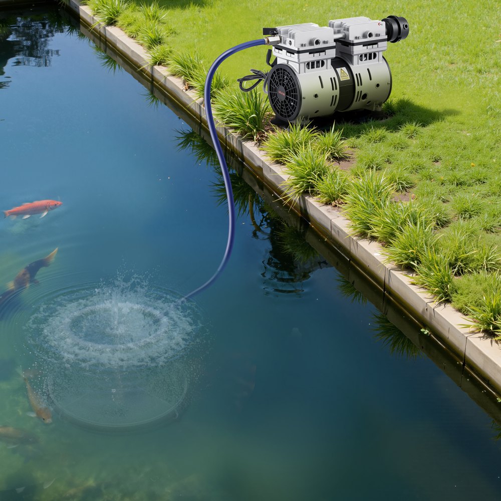 VEVOR Pond Aerators, 5.2CFM Aeration System for Lakes up to 3 Acres, 4/5 HP Air Compressor, 1 Diffuser & 30.5 m Weighted Tubing, Outdoor Pond Aeration Pump for Deep Water Oxygen Circulation