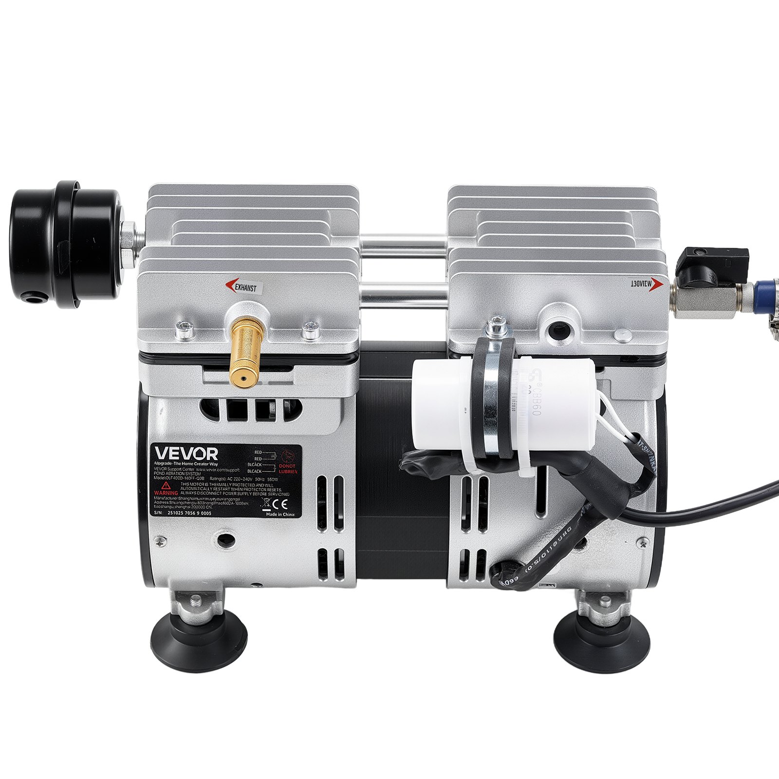 VEVOR Pond Aerators, 5.2CFM Aeration System for Lakes up to 3 Acres, 4/5 HP Air Compressor, 1 Diffuser & 30.5 m Weighted Tubing, Outdoor Pond Aeration Pump for Deep Water Oxygen Circulation