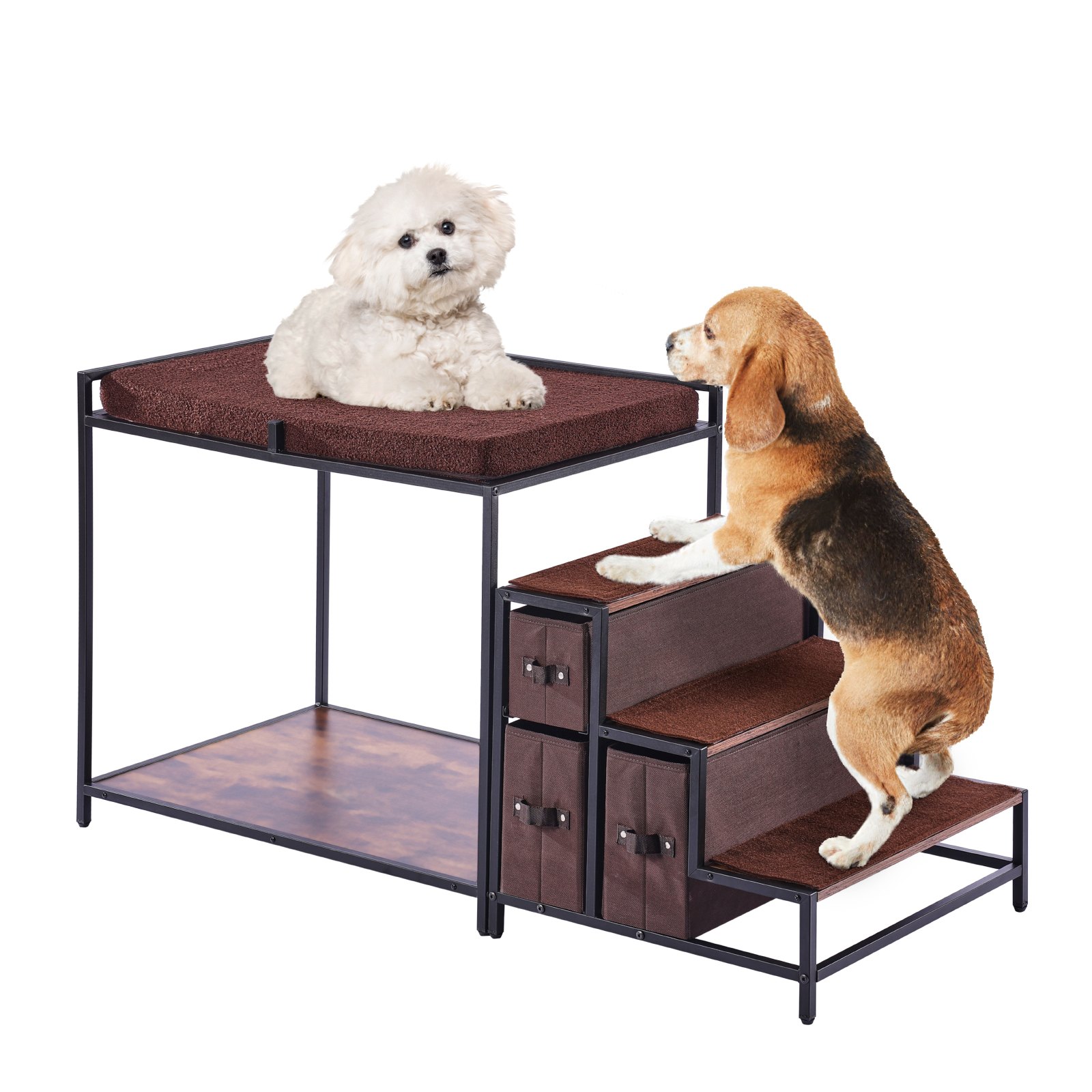 VEVOR Pet Bunk Bed with Stairs, Dog/Cat Window Perch with Storage, Multi-Level Bed Window Perch Dog Bedside Sleeper Couch, Pet Seat Platform for Medium Size Pet, Indoor Use (Dark Brown)