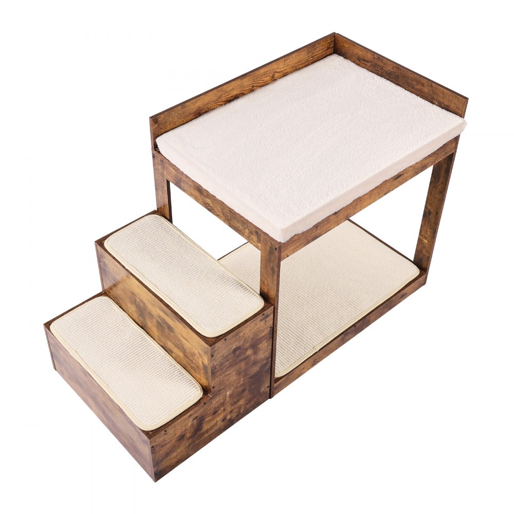 VEVOR Stapelbed voor huisdieren met trap, raamzitplaats voor honden/katten voor hoge bedden en banken, middelgrote slaapbank met meerdere niveaus en 3 treden voor honden, 1111 x 508 x 722 mm, bruin
