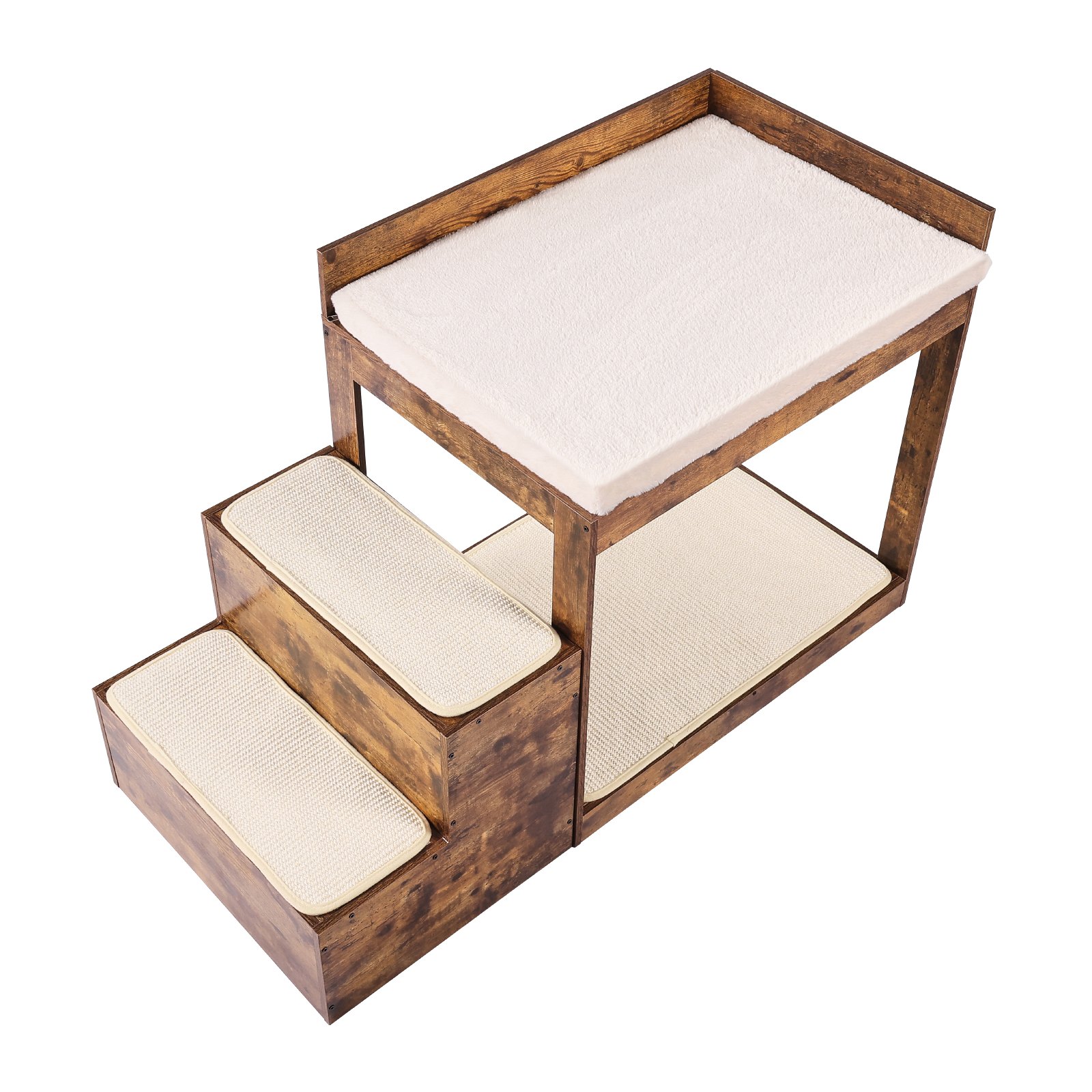 VEVOR Stapelbed voor huisdieren met trap, raamzitplaats voor honden/katten voor hoge bedden en banken, middelgrote slaapbank met meerdere niveaus en 3 treden voor honden, 1111 x 508 x 722 mm, bruin