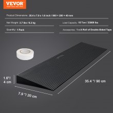 VEVOR 1.6" Rise Cuttable Threshold Ramp for Sweeping Robot, 35.4" Wide Natural Rubber Wheelchair Ramp, Non-Slip Solid Rubber Ramp with Double-Sided Tape for Doorways, Driveways, Bathroom, Smooth Tile