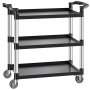 VEVOR multifunctionele trolley, draagvermogen 226 kg, universele trolley met 3 niveaus, gemaakt van kunststof met 360° zwenkwielen (2 met remmen), 106x49x98 cm. Serveerwagen voor magazijn, kantoor, thuis, restaurant en keuken.