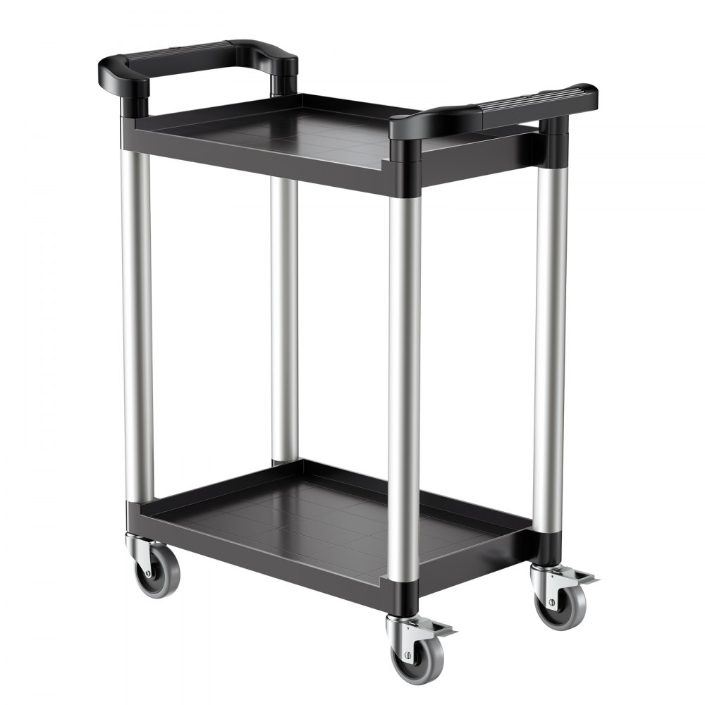 VEVOR Multifunctionele trolley, 136 kg laadvermogen, 2-laags kunststof gereedschapswagen met 360° zwenkwielen (2 met remmen), 800 x 410 x 945 mm Grote serveerwagen voor magazijn, kantoor, thuis, restaurant, keuken