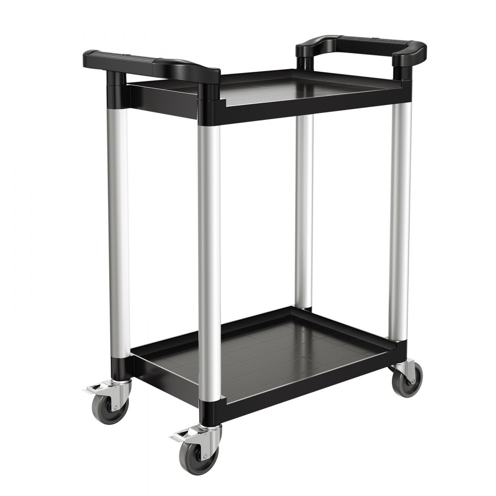 VEVOR Multifunctionele trolley, 136 kg laadvermogen, 2-laags kunststof gereedschapswagen met 360° zwenkwielen (2 met remmen), 800 x 410 x 945 mm Grote serveerwagen voor magazijn, kantoor, thuis, restaurant, keuken