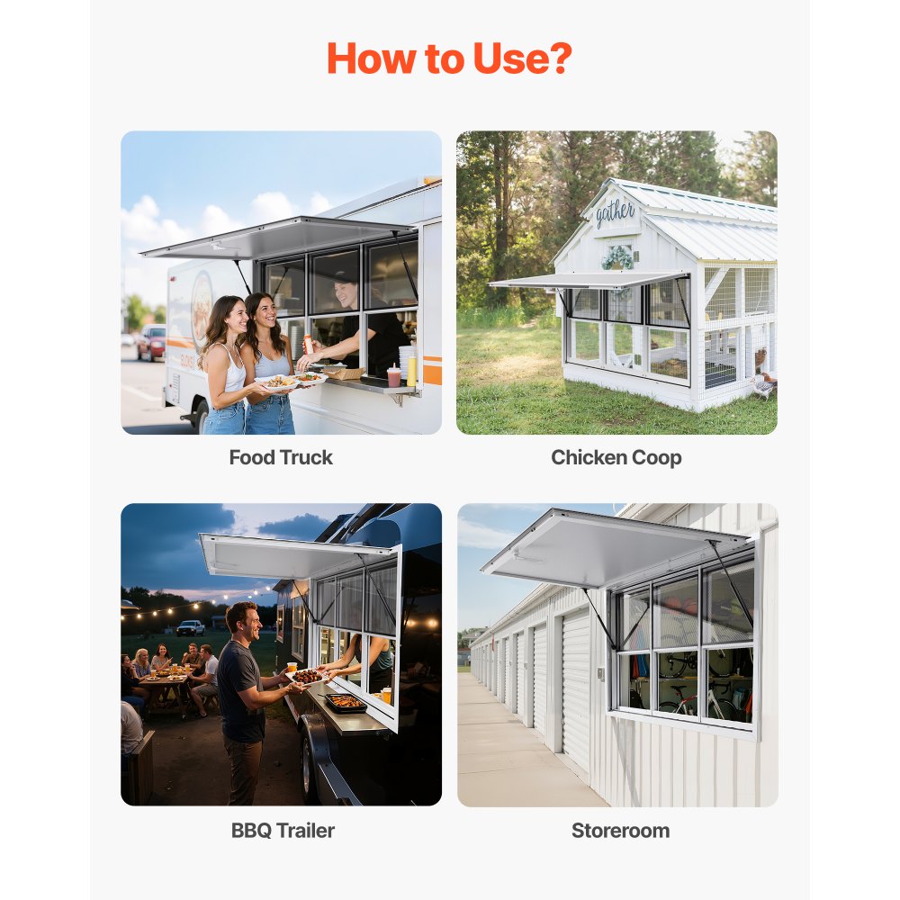 VEVOR Food Trailer Raam (1524 x 915 mm installatiemaat) met aluminium frame, Food Trailer Serveerraam met 85° openingshoek en 6 schuiframen, Concessieraam voor Food Trucks