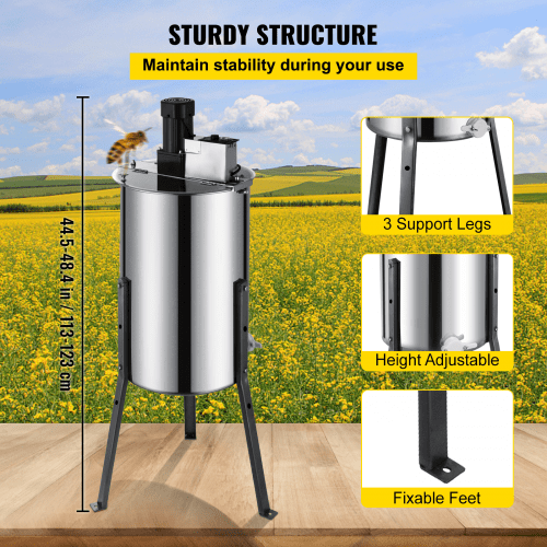 3 Frame Electric Honey Extractor 15" Diameter 24" Barrel Height 2" Outlet