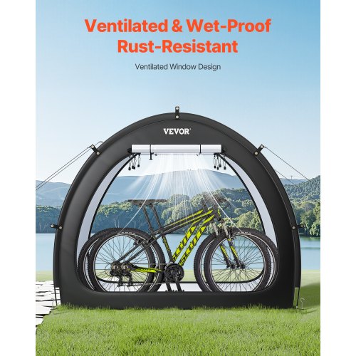 VEVOR Fietshelter voor meer dan 5 fietsen, ruime opbergtent, waterdicht, waaiervorm, met geventileerd venster, glasvezelpalen, dubbele ritssluiting, Oxford-stof, voor buiten