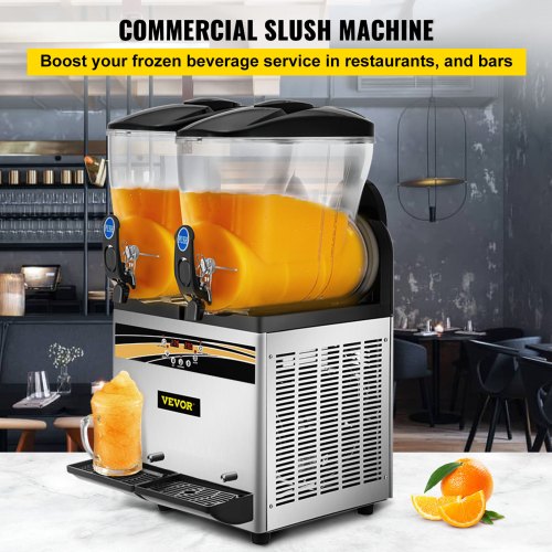 VEVOR Frozen Drink Machine 2X15 L Commerciële Slush Machine 1000W Margarita Machine van Roestvrij Staal, PC en ABS met Efficiënt Koelen, 3 Zijden Effectief Warmteafvoer Perfect voor Ijskoude Drankjes
