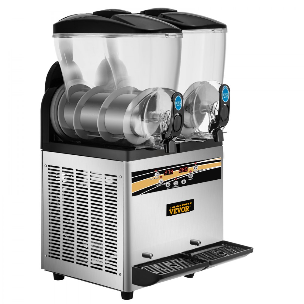 VEVOR Frozen Drink Machine 2X15 L Commerciële Slush Machine 1000W Margarita Machine van Roestvrij Staal, PC en ABS met Efficiënt Koelen, 3 Zijden Effectief Warmteafvoer Perfect voor Ijskoude Drankjes