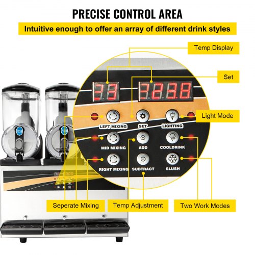 VEVOR commerciële slush-ijsmachine, 3 x 15 l slush-ijsmachine 800 W 220 V slush-ijsmachine, slush-apparaat 63 x 45 x 80 cm slushy-maker, 2 modi Intelligent LED-bedieningspaneel Slushy-maker