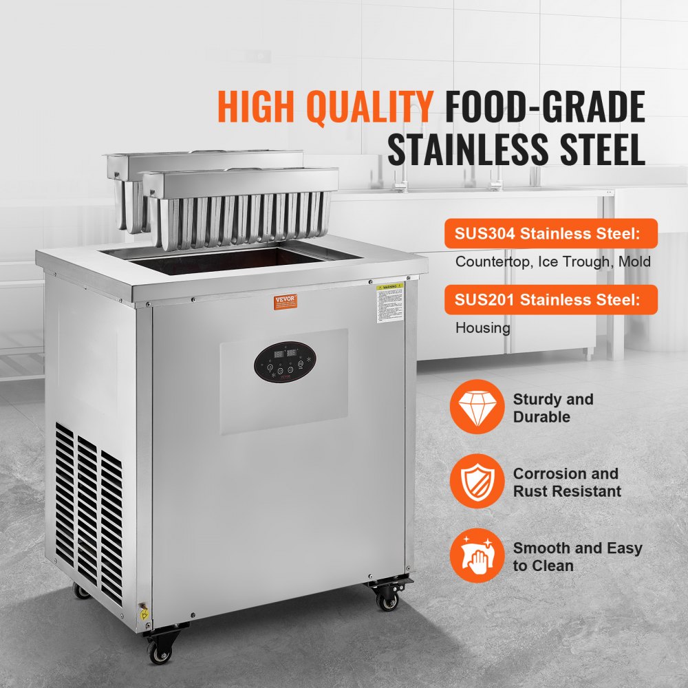 VEVOR Commerciële IJsmachine, Set van 2 Vormen - 52-delige IJsmachine voor het Maken van IJsjes, IJslolly van Roestvrij Staal, IJsstaafjesmaker voor Bars, Cafés, Melktheewinkels