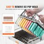 VEVOR popsicle molds with colorful ice pops, 50pcs sticks, and 50pcs bags for easy removal.