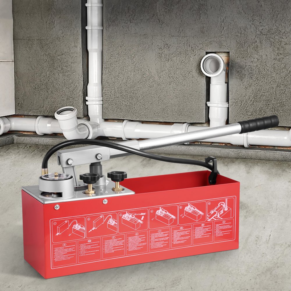 VEVOR Druktestpomp, max. 25 bar, handmatige hydraulische waterdruktesterset met dubbele klep en manometer, 10L watertank, 1,4 m slang met 1/2" buitendraad voor buizen