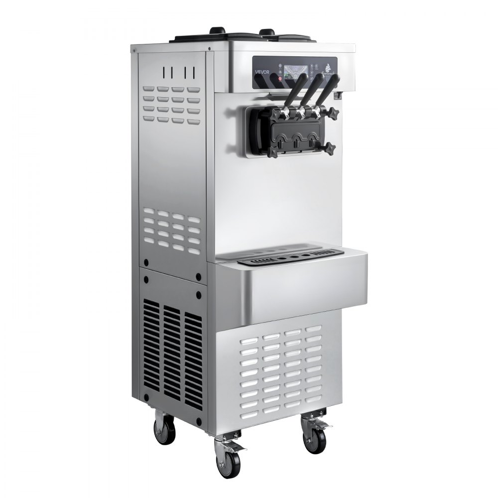 VEVOR Vrijstaande Softijsmachine 20-28 l/u, IJsmachine 2200 W, Commerciële ijsmachine met 3 smaken, 2 x 6-liter containers, voorkoeling en waarschuwingsfunctie voor laag mengniveau