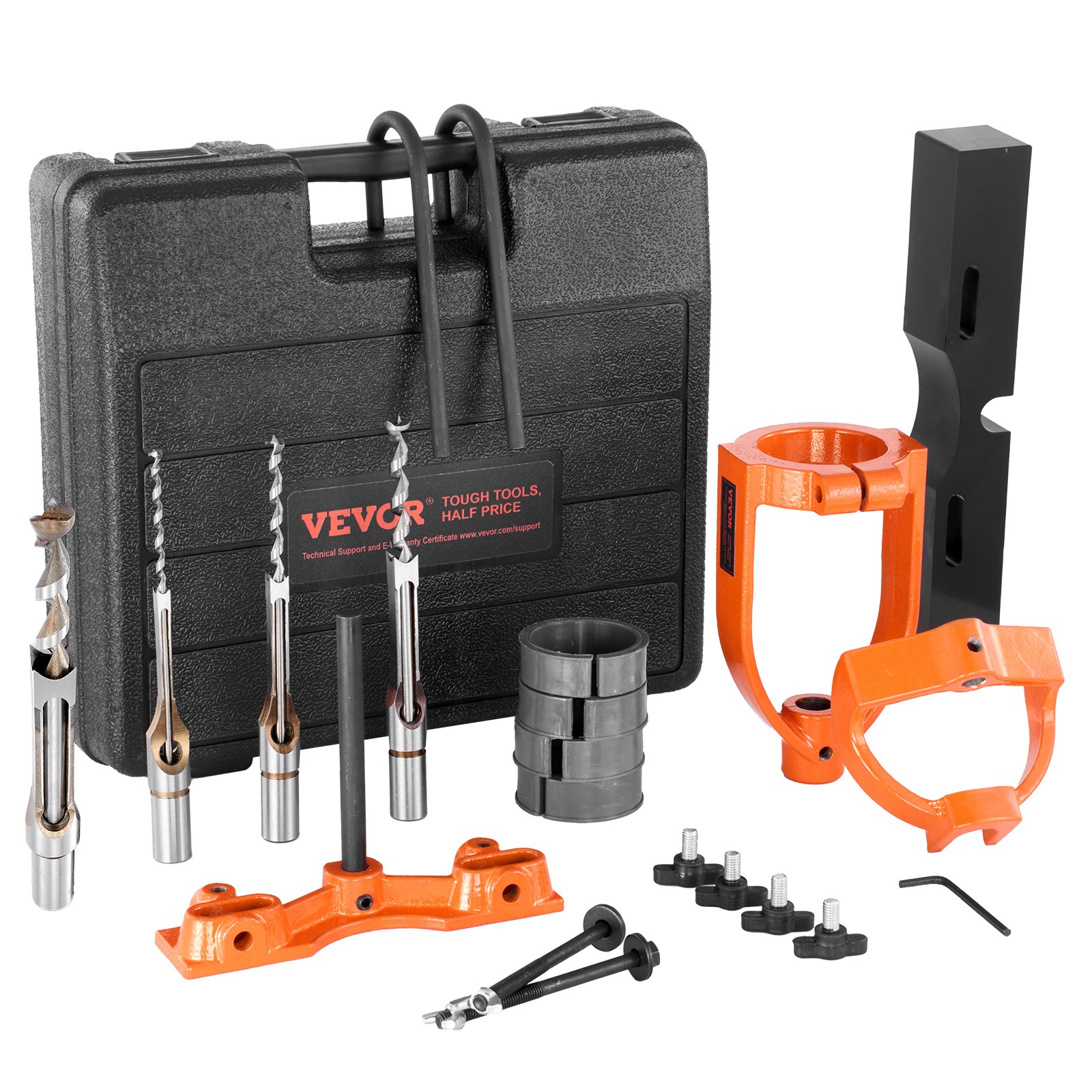 VEVOR Mortising Attachment for Drill Press, 4 Model Drills Square Hole Chisel Set, Bench Drill Locator Set Mortise and Tenon Tools with 5 Bushings, for Woodworking Mortising Tenoning Drilling Machine