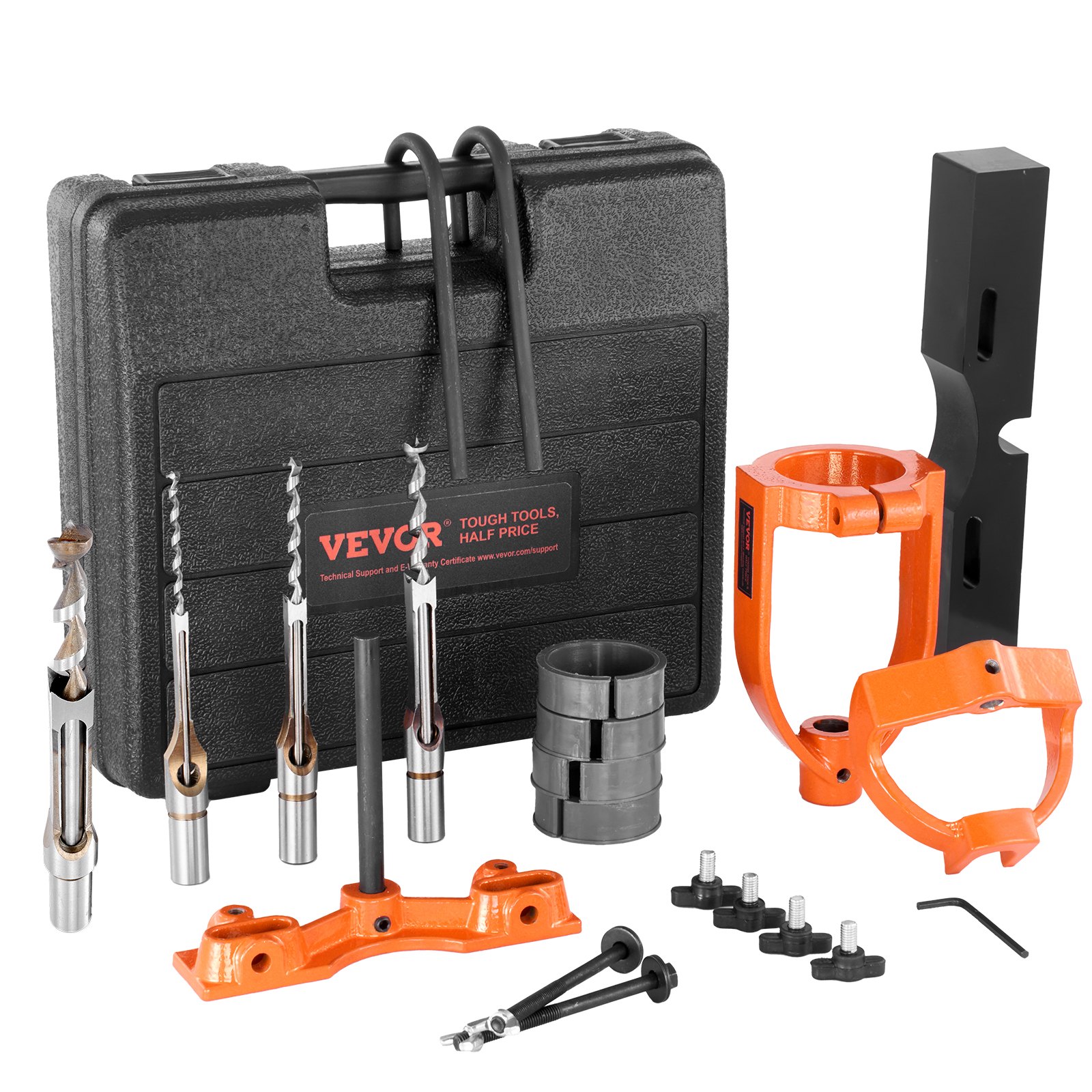 VEVOR Mortising Attachment for Drill Press, 4 Model Drills Square Hole Chisel Set, Bench Drill Locator Set Mortise and Tenon Tools with 5 Bushings, for Woodworking Mortising Tenoning Drilling Machine