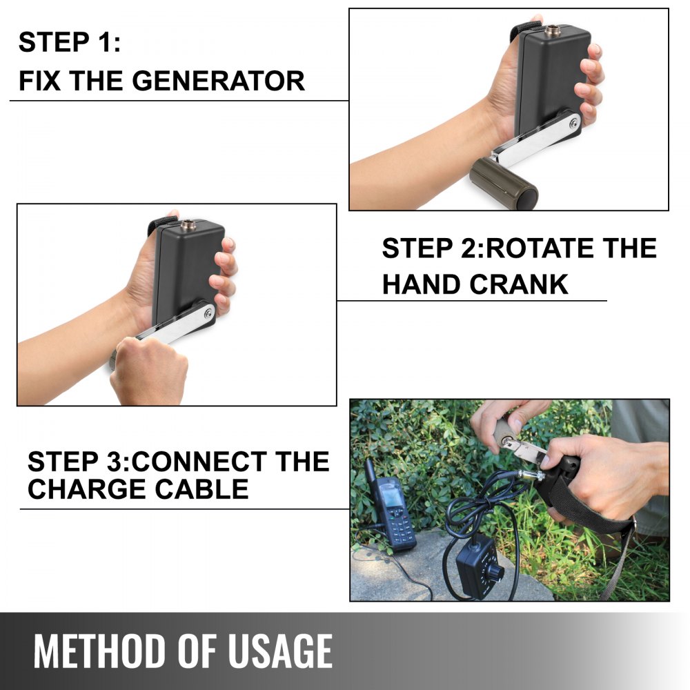 Vevor Hand Cranked Generator, Charging Emergency Dynamotor 30 W 0 - 28 V, Zwart