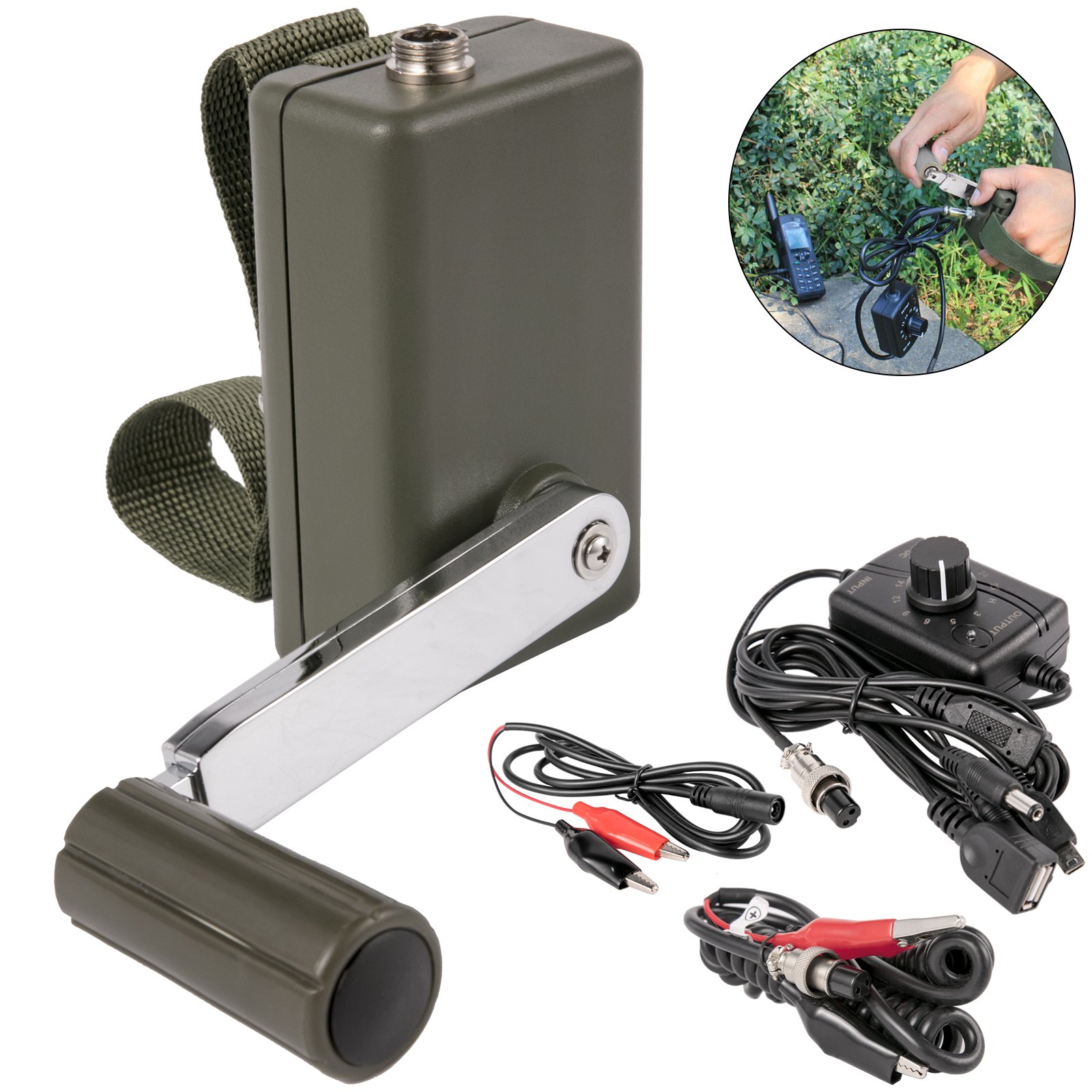 Vevor Hand Cranked Generator, Charging Emergency Dynamotor 30 W 0 - 28 V Groen