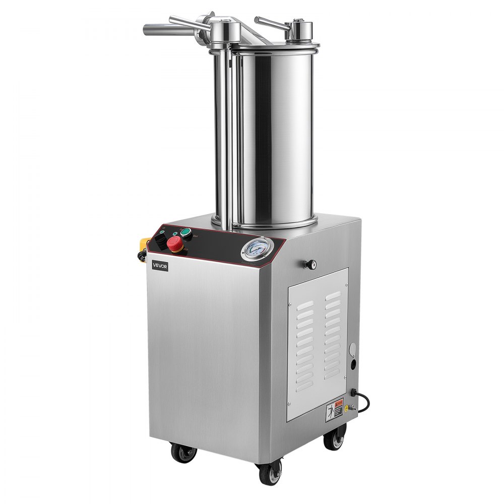 VEVOR Hydraulische worstvuller, automatisch, 26 liter, roestvrij staal, voor gelijkmatige vulling met 4 vulbuizen, snelheidsregeling, noodstop, 4 rollen en siliconenafdichting, 750 W