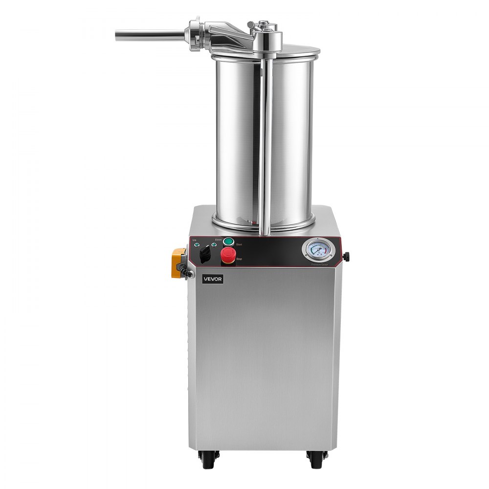 VEVOR Hydraulische worstvuller, automatisch, 26 liter, roestvrij staal, voor gelijkmatige vulling met 4 vulbuizen, snelheidsregeling, noodstop, 4 rollen en siliconenafdichting, 750 W
