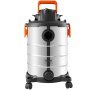 VEVOR nat-/droogzuiger, 30 liter, 6 pk, roestvrijstalen stofzuiger met efficiënte zuig- en blaaskracht, mondstuk, wielen, draagbare werkplaatsstofzuiger met hulpstukken, voor tapijten, vuil, dierenhaar, zilver + zwart