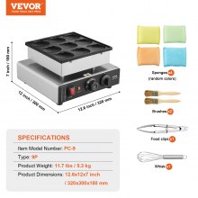 VEVOR Mini Pannenkoekenmachine Nederlandse Pannenkoekenmaker 9-delig RVS Dorayaki