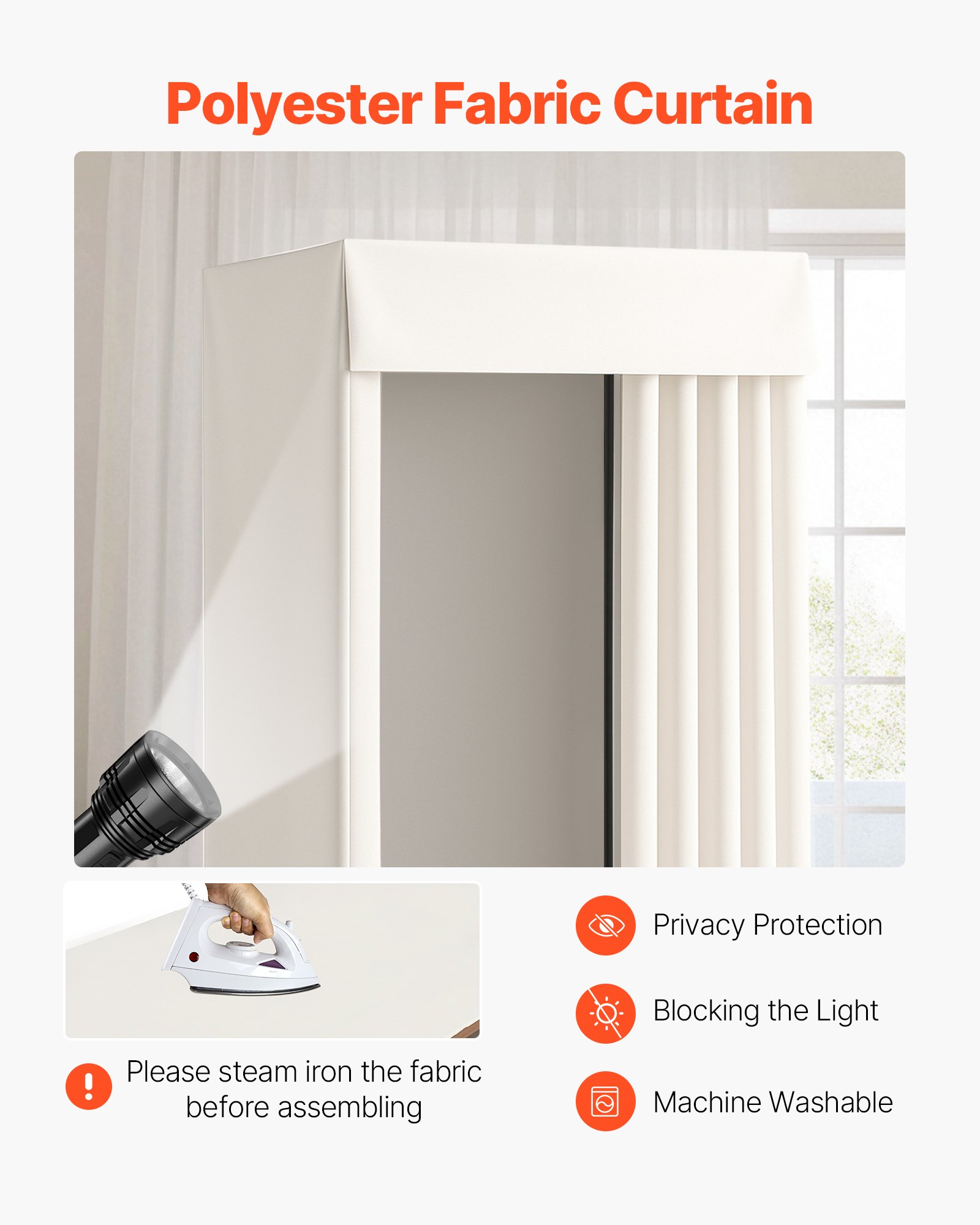 VEVOR Fitting Room, Moveable Dressing Room with Thick Curtains, Privacy Space with Casters and a Sturdy Metal Hook, for Boutique, Mall, Tailor's Store & Outdoor (39 x 39 x 81 in, Black and Beige)