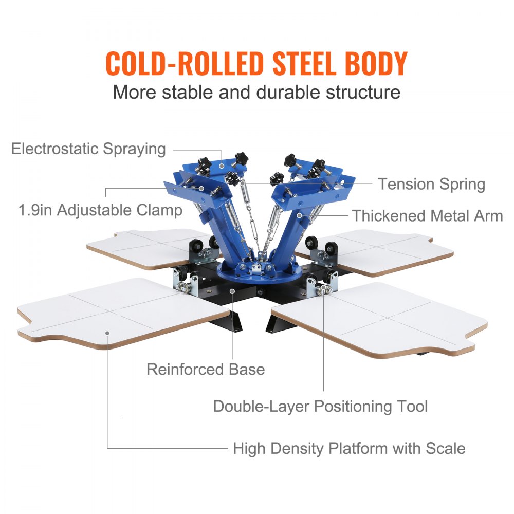 VEVOR Screen Printing Machine, 4 Color 4 Station 360° Rotable Silk Screen Printing Press, 21.2x17.7in / 54x45cm Screen Printing Press, Double-layer Positioning Pallet for T-shirt DIY Printing