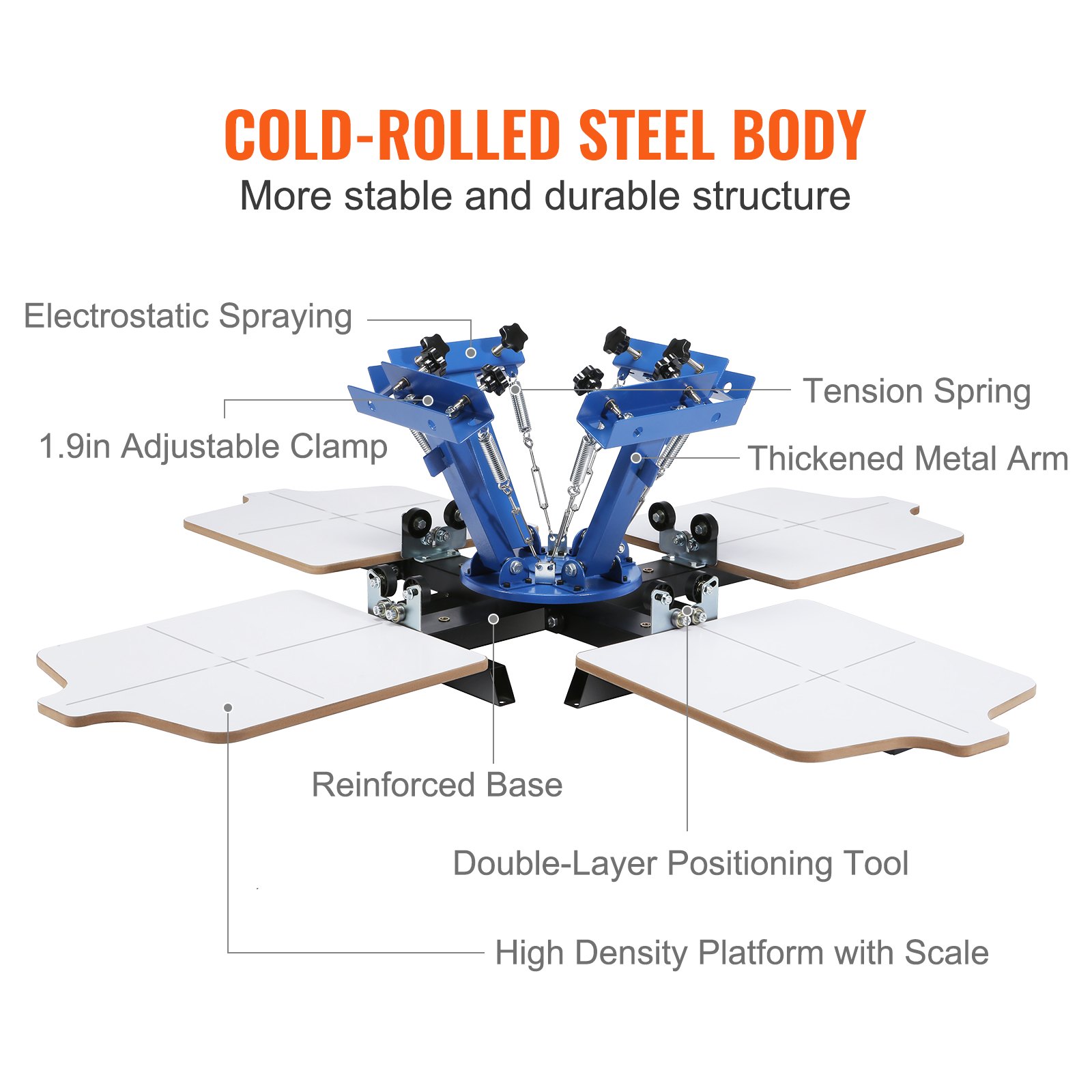 VEVOR Screen Printing Machine, 4 Color 4 Station 360° Rotable Silk Screen Printing Press, 21.2x17.7in / 54x45cm Screen Printing Press, Double-layer Positioning Pallet for T-shirt DIY Printing