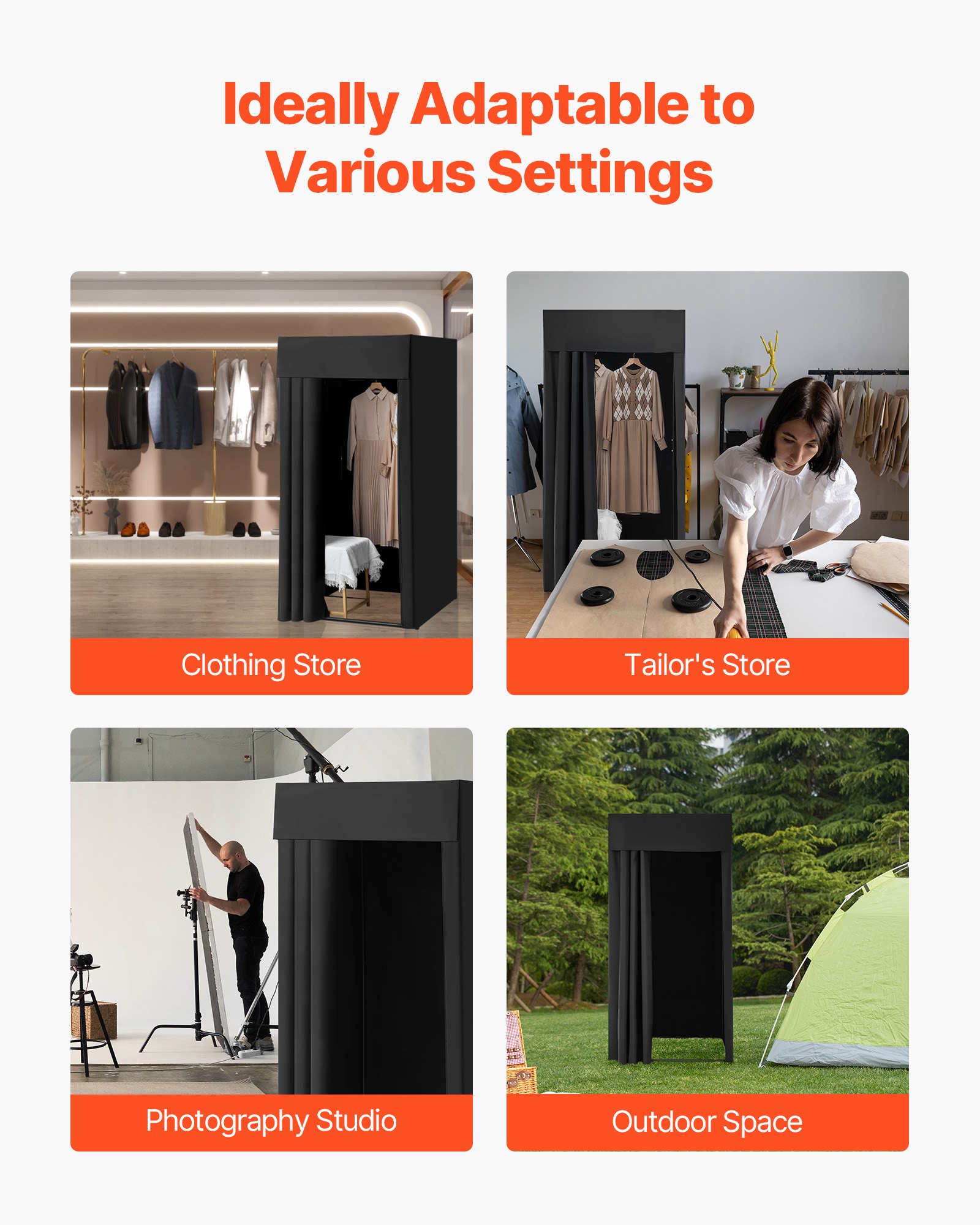 VEVOR Fitting Room, Portable Dressing Room with Thick Polyester Curtains, Privacy Space with Shading Curtain and a Hook, for Boutique, Mall, Tailor's Store & Outdoor Activity 39 x 39 x 78 in (Black)
