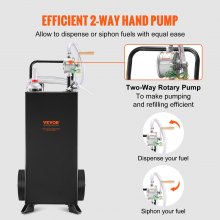 VEVOR 30 gallon gascaddy, brandstofopslagtank met wielen, draagbare brandstofcaddy met handmatige overdrachtpomp, benzine-dieselbrandstofcontainer voor auto's, grasmaaiers, ATV's, boten