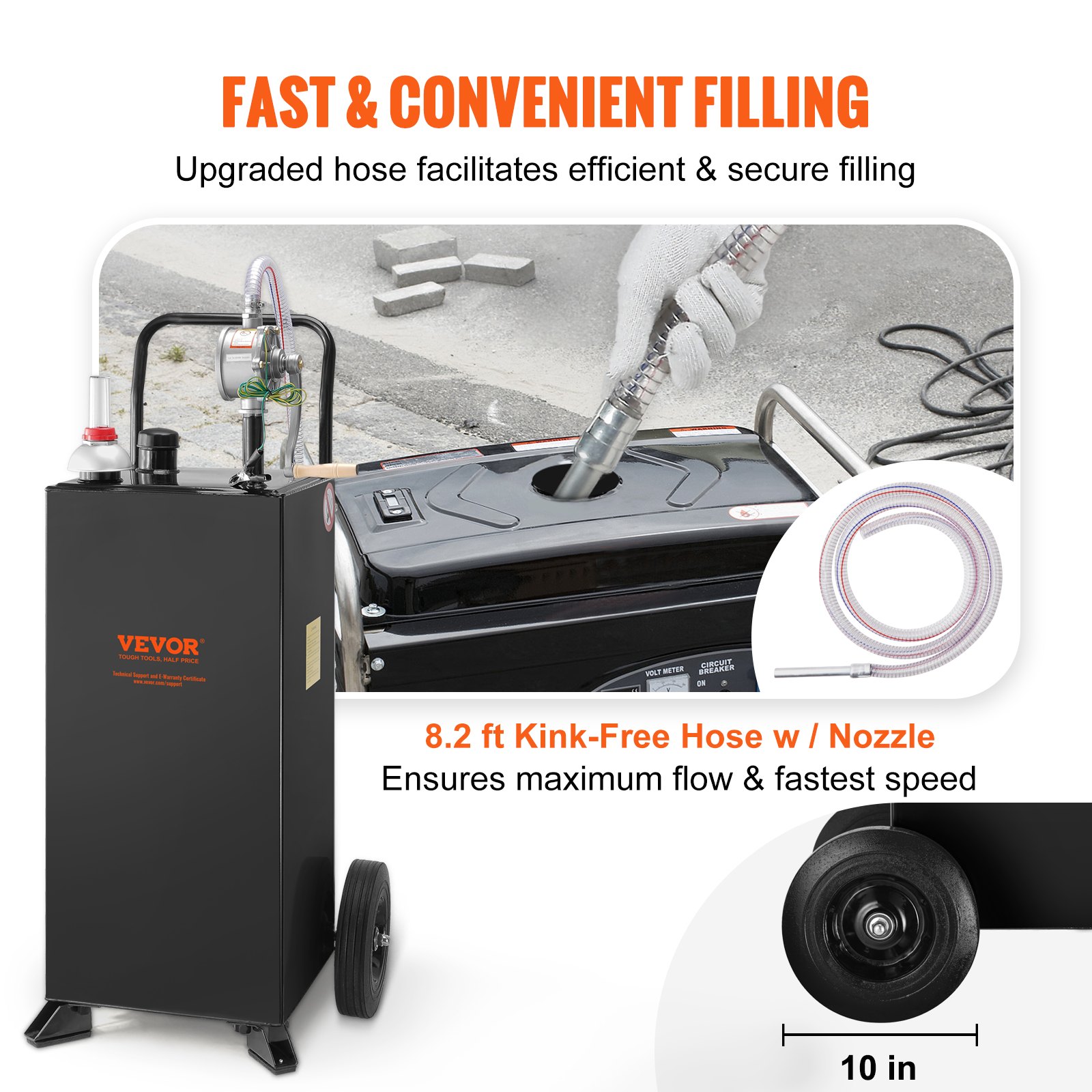 VEVOR 30 Gallon Gas Caddy, Brandstoftank met wielen, Draagbare brandstofcaddy met handmatige overpomp, Benzine-dieselbrandstofcontainer voor auto's, grasmaaiers, ATV's, boten