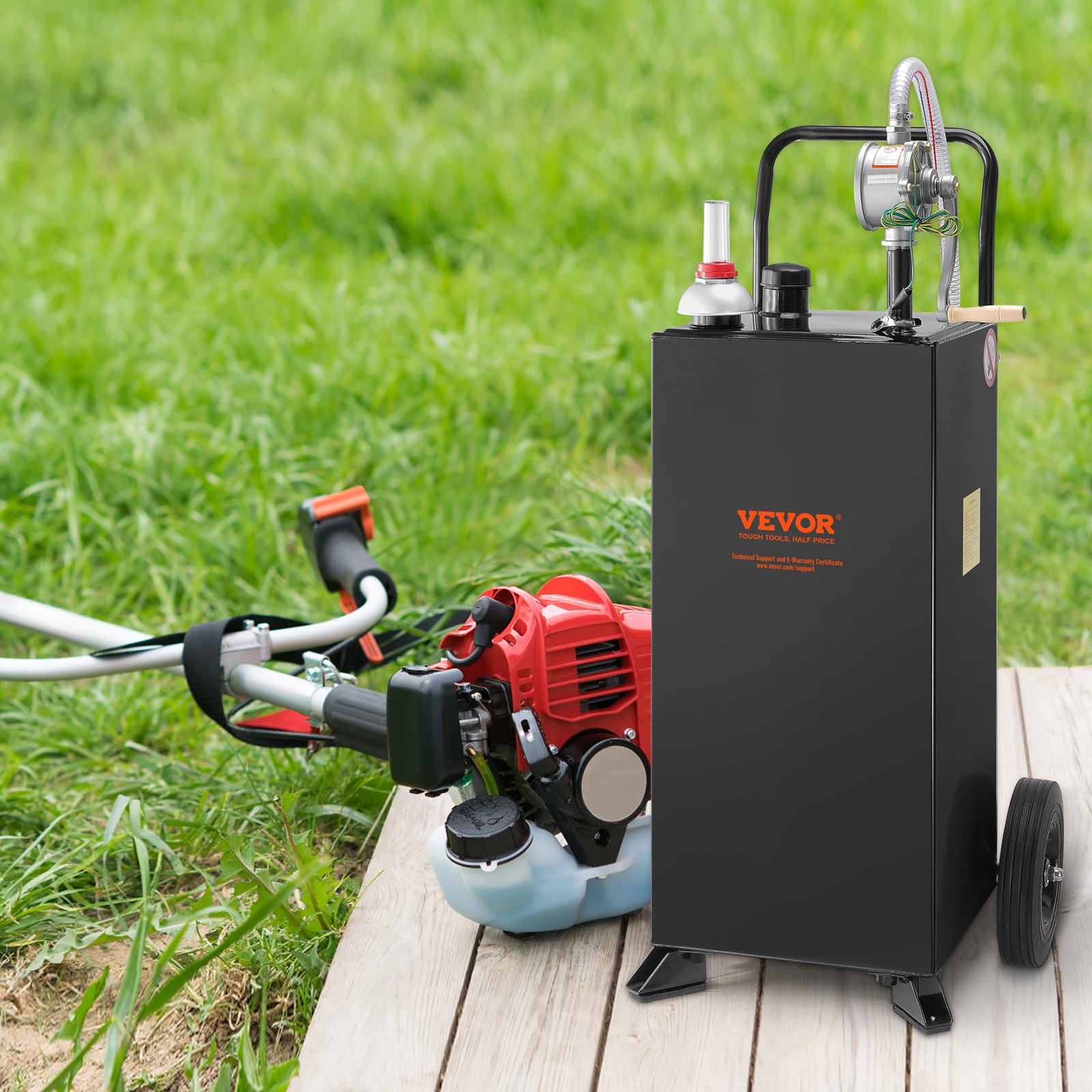 VEVOR 30 Gallon Gas Caddy, Brandstoftank met wielen, Draagbare brandstofcaddy met handmatige overpomp, Benzine-dieselbrandstofcontainer voor auto's, grasmaaiers, ATV's, boten