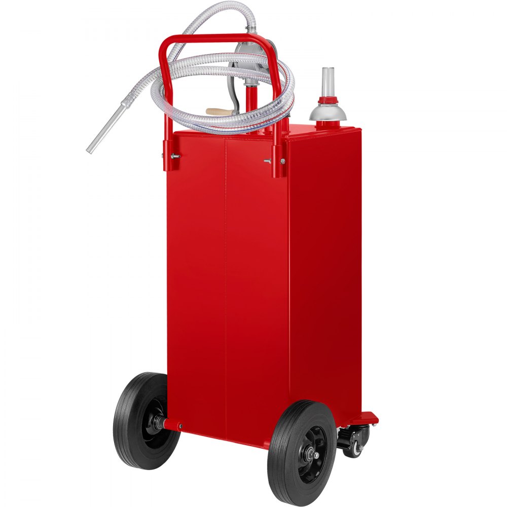 VEVOR 30-Gallon brandstoftank, gasopslagtank en 4 wielen, met handmatige overbrengpomp, benzine-dieselbrandstofcontainer voor auto's, grasmaaiers, ATV's, boten, enz., Rood