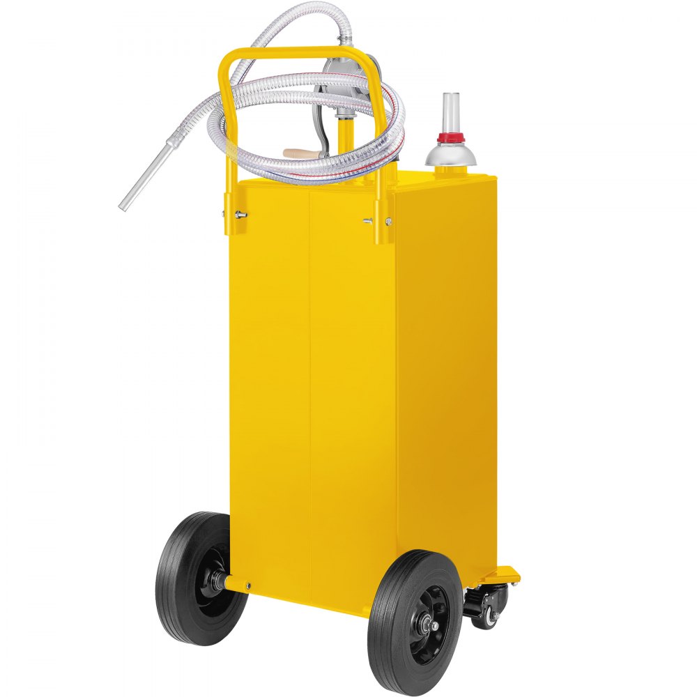 VEVOR 30-Gallon brandstoftank, gasopslagtank en 4 wielen, met handmatige overbrengpomp, benzine-dieselbrandstofcontainer voor auto's, grasmaaiers, ATV's, boten, enz., Geel