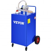 VEVOR 30 Gallon Fuel Container, Gas Storage Tank and 4 Wheels, with Manual Transfer Pump, Gasoline Diesel Fuel Container for Cars, Lawn Mowers, ATVs, Boats, etc., Blue