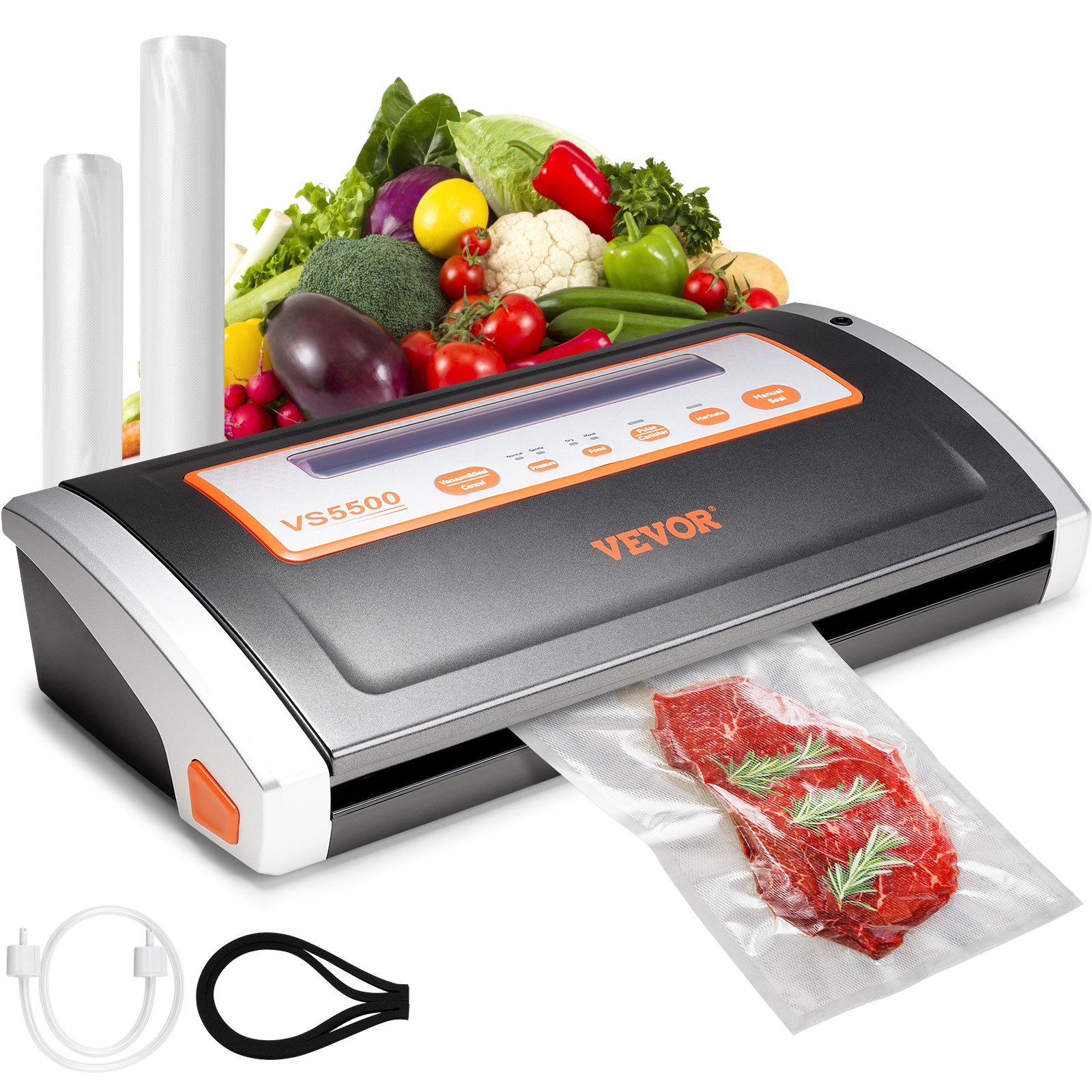 VEVOR commercial vacuum sealer 130 W, 80 Kpa Portable commercial vacuum sealer 30 cm x 2.5 mm incl. 2 vacuum bag rolls, foam seal Professional meat, fruit, vegetables, nuts, bread etc.