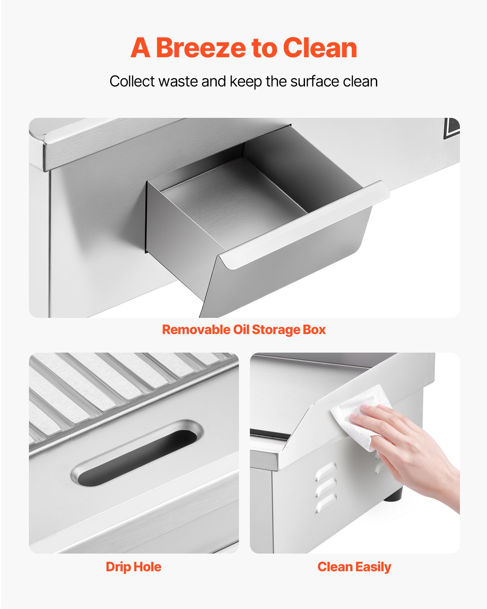 VEVOR Commercial Electric Griddle, 535 x 300 mm, 3200W, 50-300°C Adjustable Temp Control, Stainless Steel Body, Half Grooved Half Flat, with 2 Spatulas, 2 Brushes, and 4 Foot Pads, for Steak, Pancake