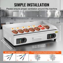 VEVOR 4400W elektrische grillplaat Gladde commerciële ijzeren gastrogrillkeuken