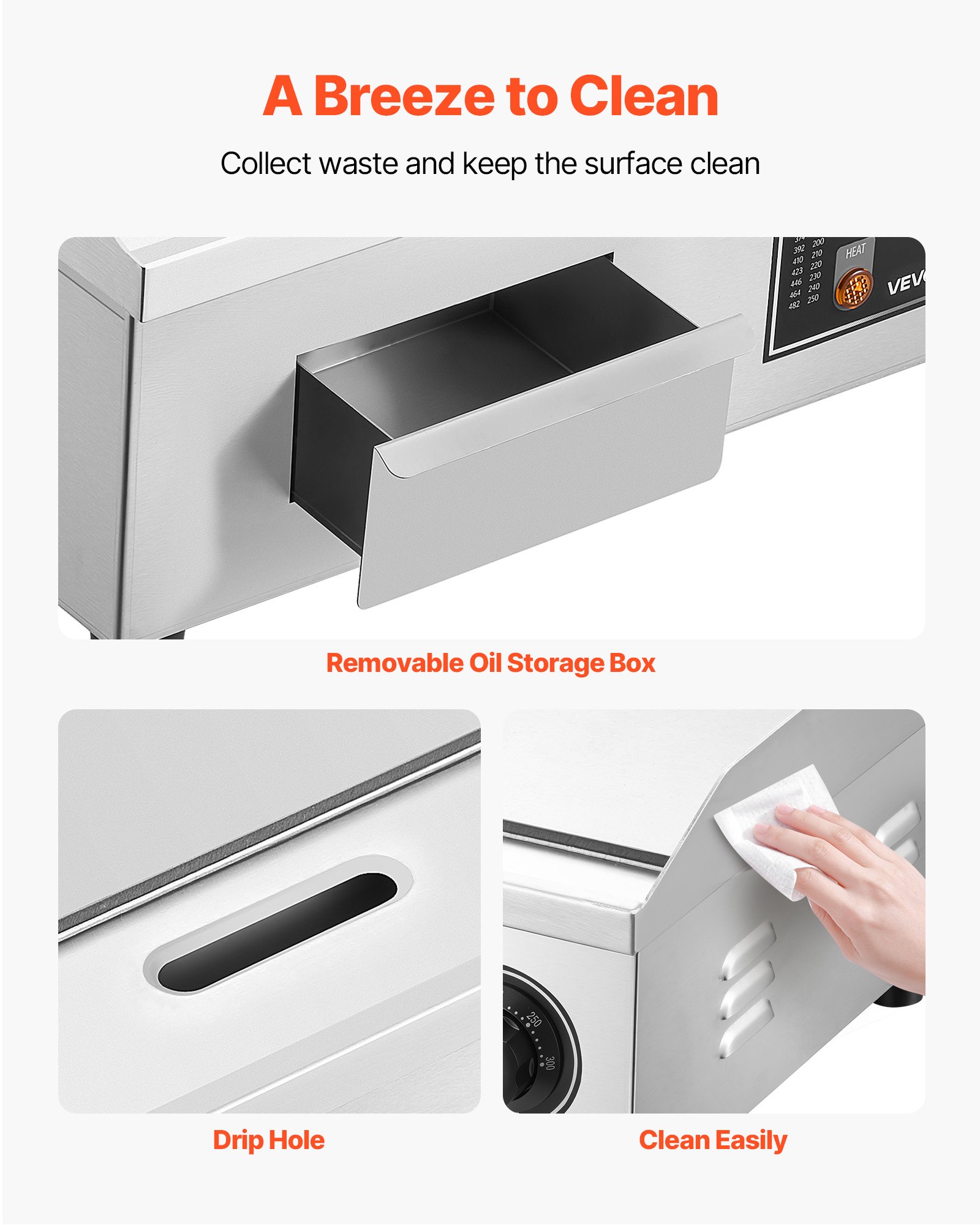 VEVOR Commerciële elektrische bakplaat 45 x 30 cm, elektrische grillplaat 2800 W, tafelmodel grillplaat 50–300 °C met 2 spatels, 2 borstels en 4 voetjes, bakplaat voor steaks en pannenkoeken