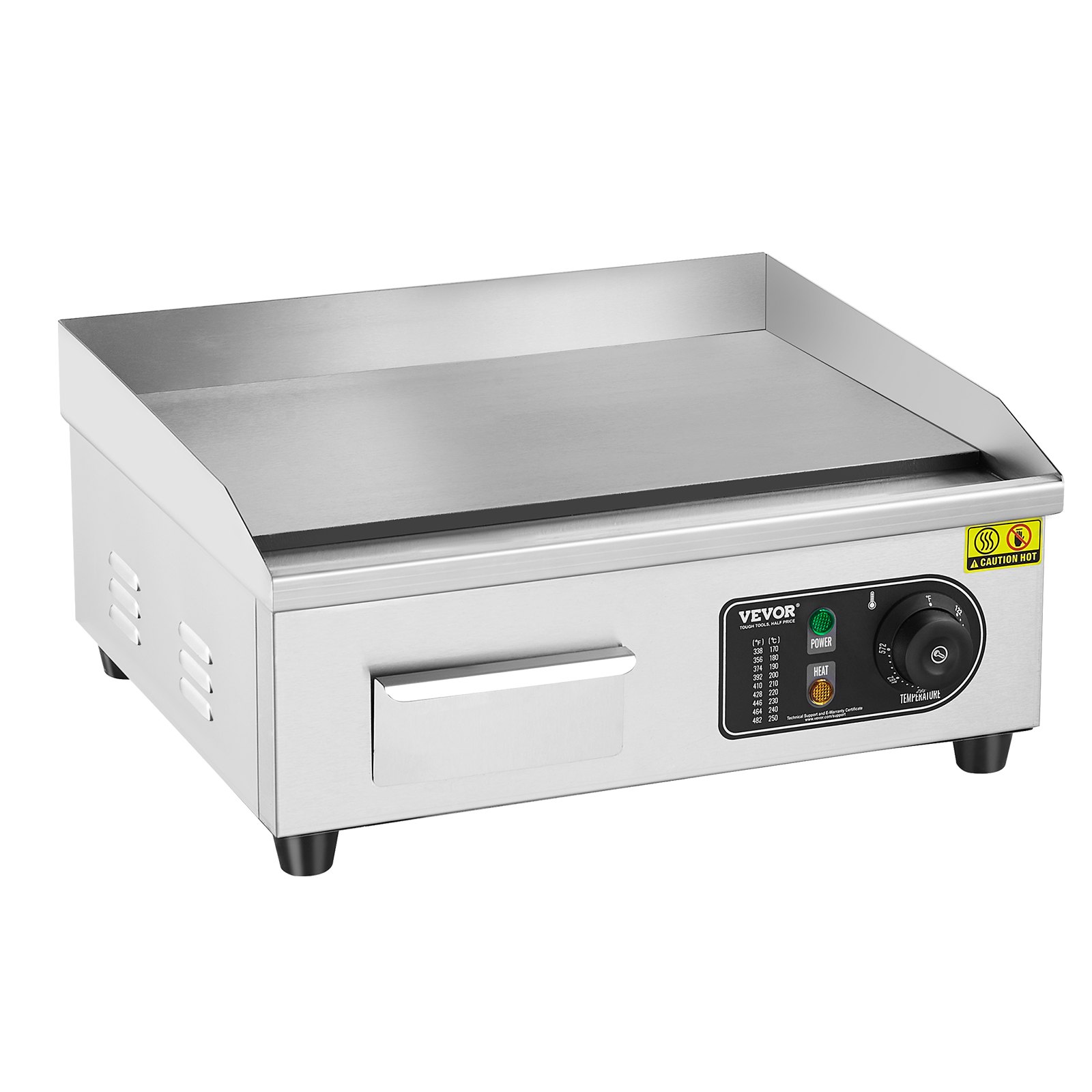VEVOR Commerciële Elektrische Grill, 2800 W, Platte Grillplaat voor op het aanrecht, Instelbare temperatuur van 50–300 °C, 45 x 30 x 1 cm, Roestvrijstalen Grillplaat met 2 Spatels en 2 Borstels voor Thuis- of Restaurantgebruik
