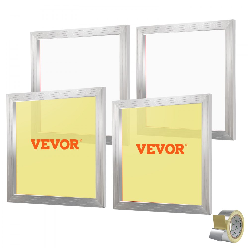 VEVOR screen printing kit with aluminum frames and yellow mesh, plus adhesive tape.